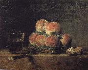 Jean Baptiste Simeon Chardin Baskets of peaches with wine walnut knife oil painting on canvas